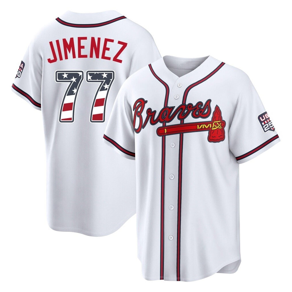 A.Braves #77 Joe Jimenez Player White USA 250 Fourth Of July Limited Home Game Gdoa250Ys Stitched Jerseys