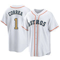 H.Astros #1 Carlos Correa Player Gold Collection Game Home Gdoa Stitched Jerseys