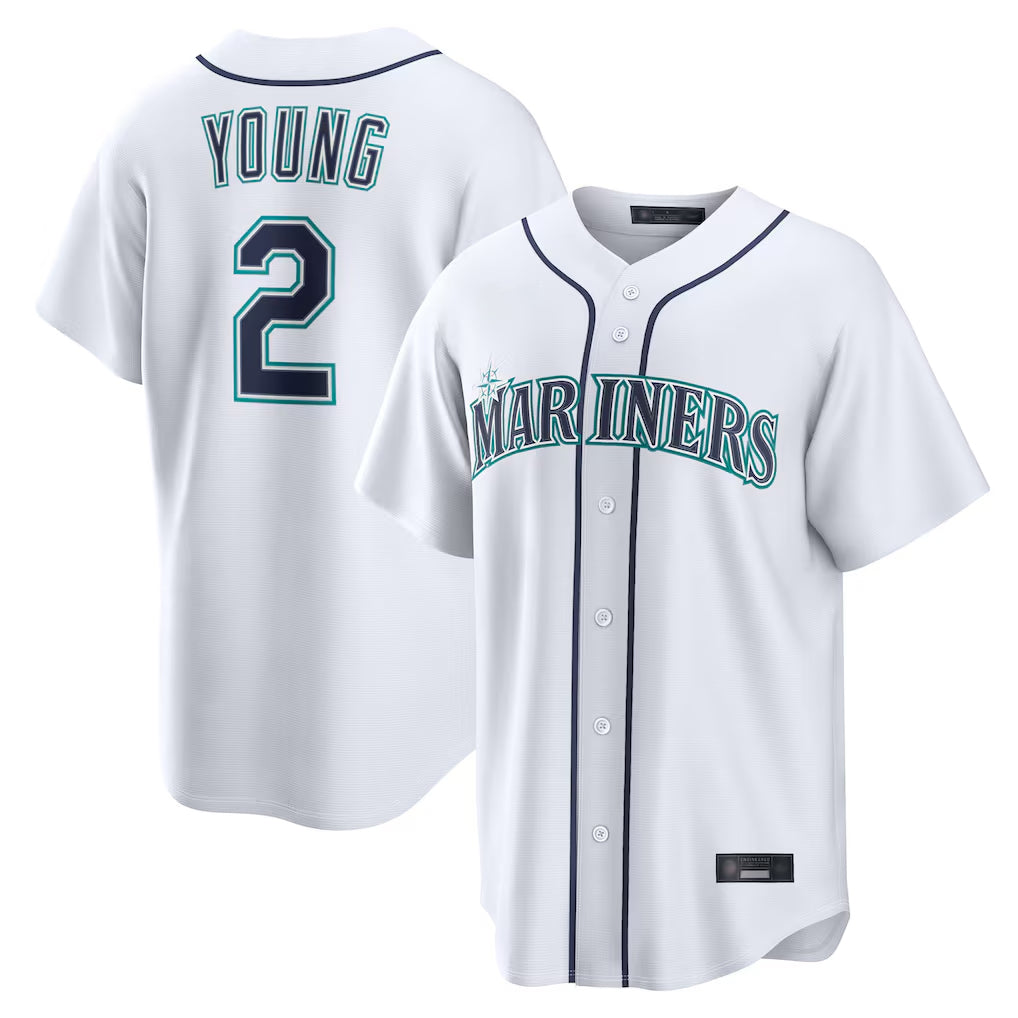S.Mariners #2 Cole Young Player White Home Game Stitched Jerseys