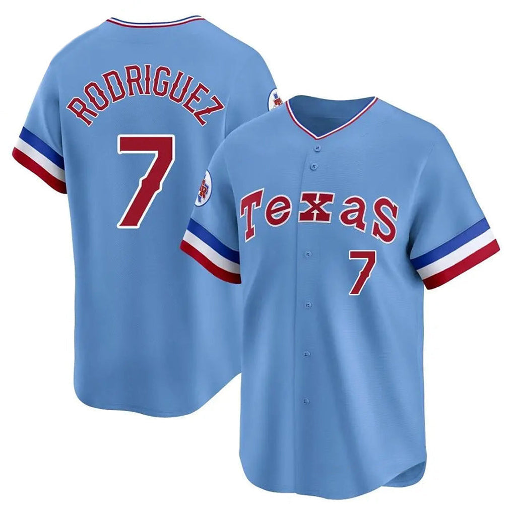 T.Rangers #7 Ivan Rodriguez Player Light Blue Cooperstown Collection Limited Stitched Jerseys