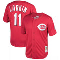 C.Reds #11 Barry Larkin Player Red Mitchell & Ness Throwback Cooperstown Mesh Game Gdoa Stitched Jerseys