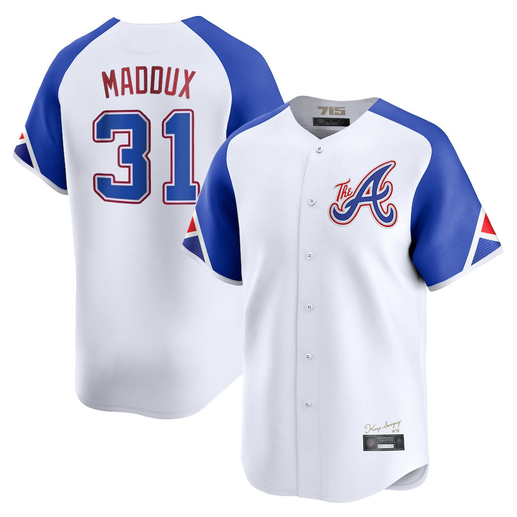 A.Braves #31 Greg Maddux Player White City Connect Limited Home Game Gdoa Stitched Jerseys