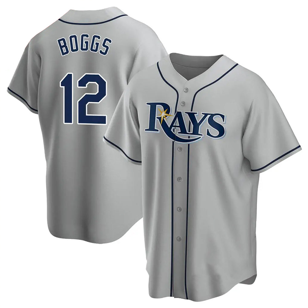 T.Bay Rays #12 Wade Boggs Player Gray Home Game Stitched Jerseys