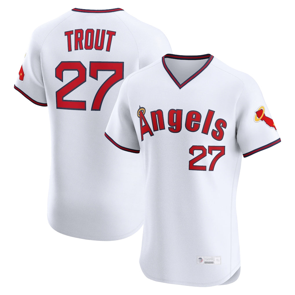 LA.Angels #27 Mike Trout Player White T-shirt Home Limited Elite Gdoa Stitched Jerseys