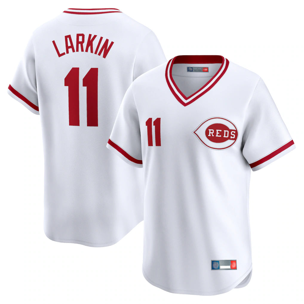 C.Reds #11 Barry Larkin Player White Cooperstown Collection Limited T-shirt Home Gdoa Stitched Jerseys