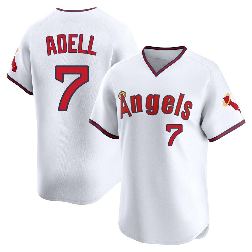LA.Angels #7 Jo Adell Player White T-shirt Home Limited Gdoa Stitched Jerseys
