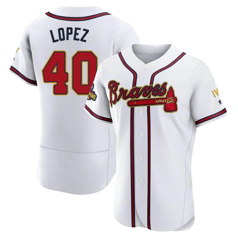 A.Braves #40 Reynaldo Lopez player White&Gold Authentic Program Stitched Jerseys