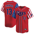 T.Bay Rays #13 Junior Caminero Player Red 2025 Independence Day Vapor Premier Limited Stitched Jerseys