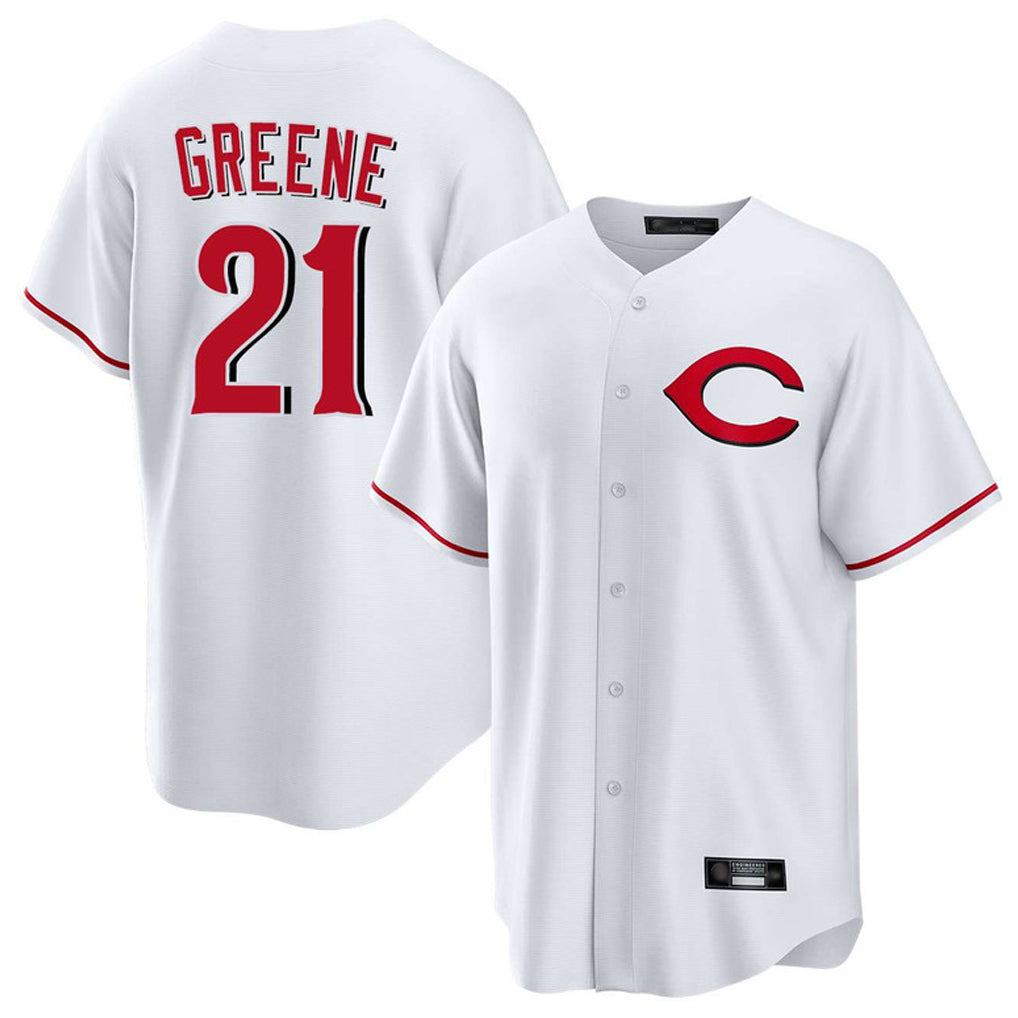 C.Reds #21 Hunter Greene Player White Home Game Gdoa Stitched Jerseys