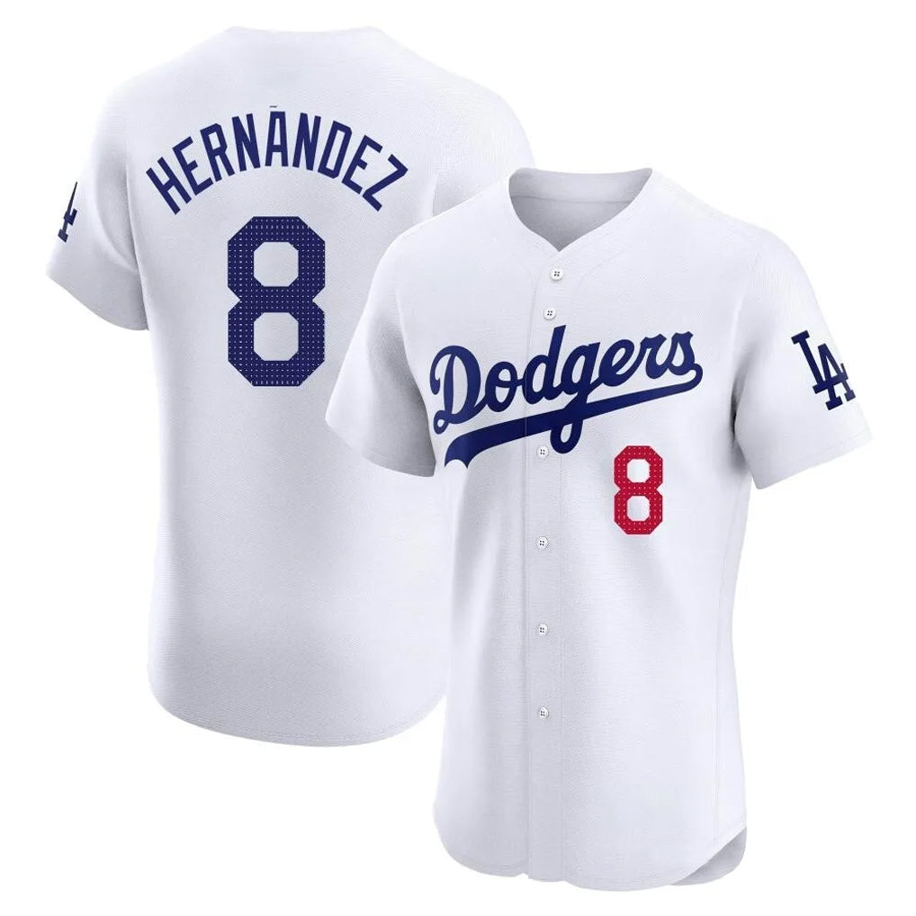 LA.Dodgers #8 Enrique Hern¨¢ndez Player White Limited Elite Home Gdoa Stitched Jerseys