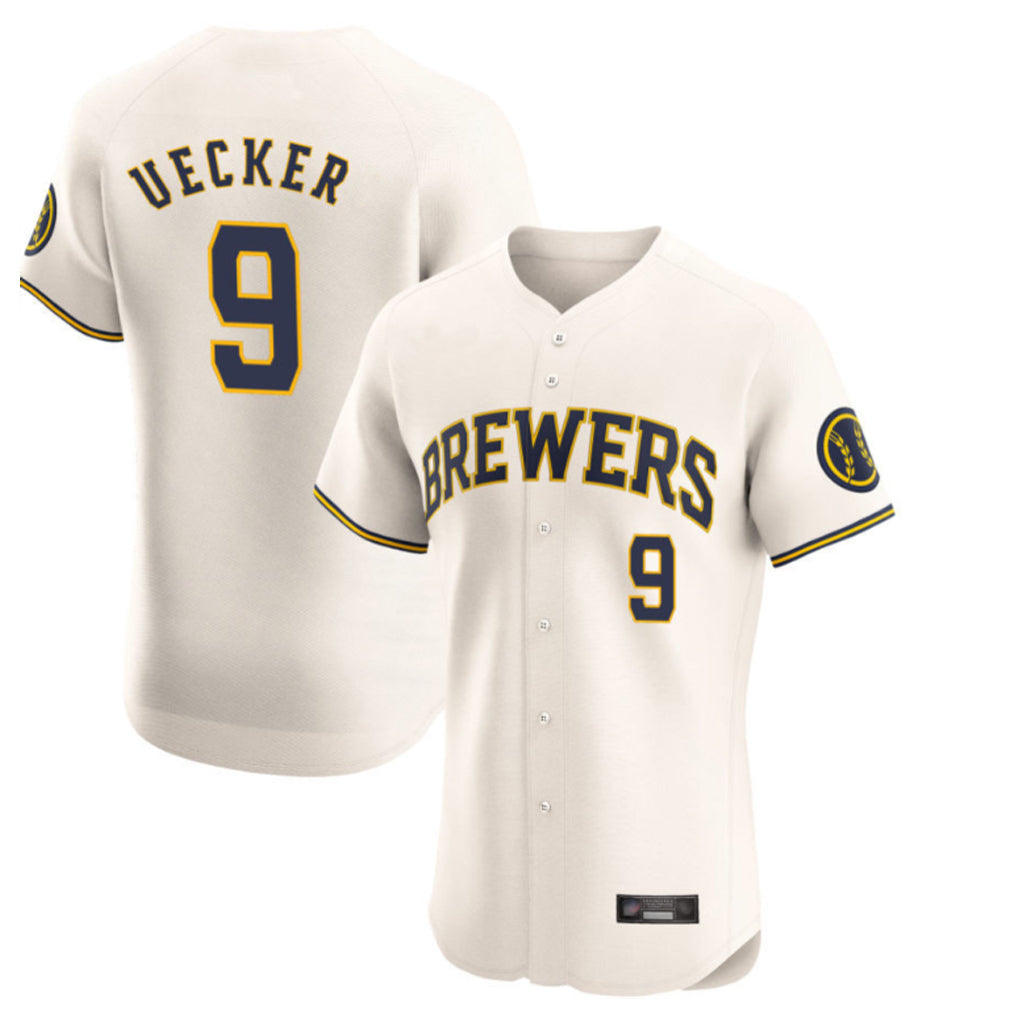 M.Brewers #9 Bob Uecker Player Cream Home Limited Elite Gdoa Stitched Jerseys