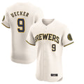 M.Brewers #9 Bob Uecker Player Cream Home Limited Elite Gdoa Stitched Jerseys
