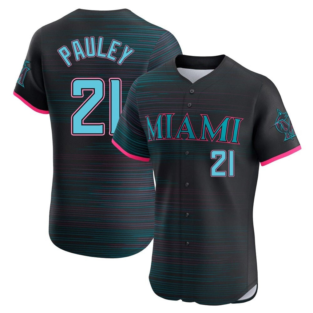 M.Marlins #21 Graham Pauley Player Black City Connect Home Limited Elite Gdoa Stitched Jerseys