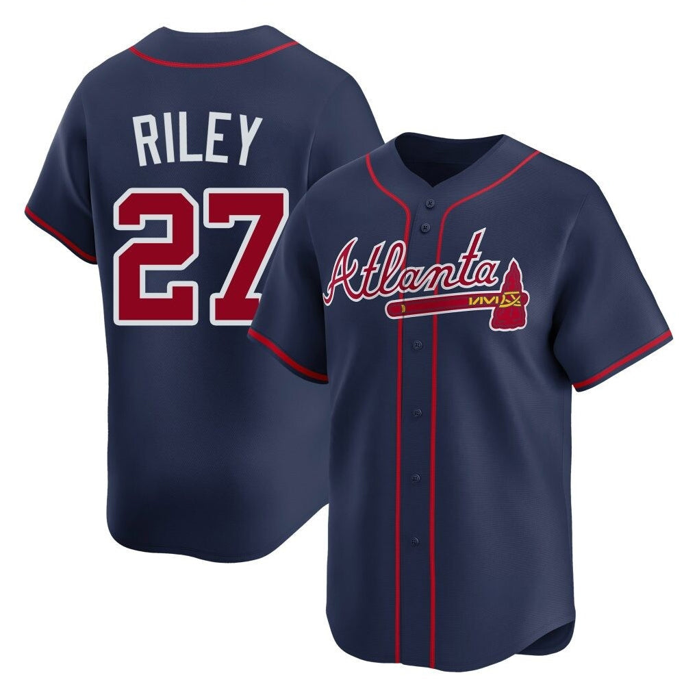 A.Braves #27 Austin Riley Player Navy Limited Home Game Gdoa Stitched Jerseys
