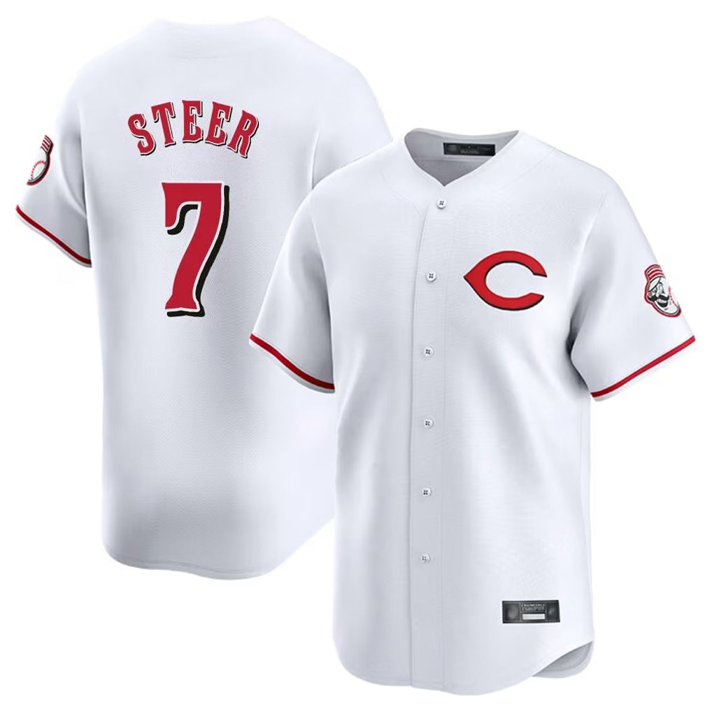 C.Reds #7 Spencer Steer Player White Limited Home Gdoa Stitched Jerseys