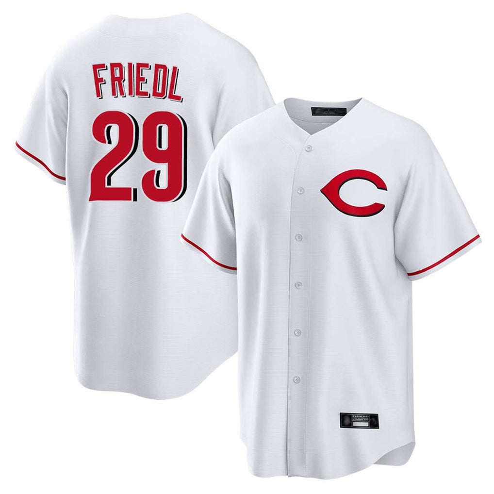 C.Reds #29 TJ Friedl Player White Home Game Gdoa Stitched Jerseys