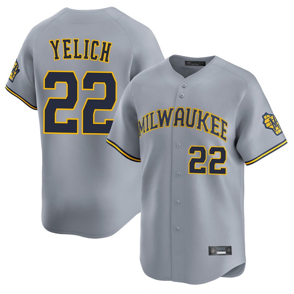 M.Brewers #22 Christian Yelich Player Gray Home Limited Gdoa Stitched Jerseys