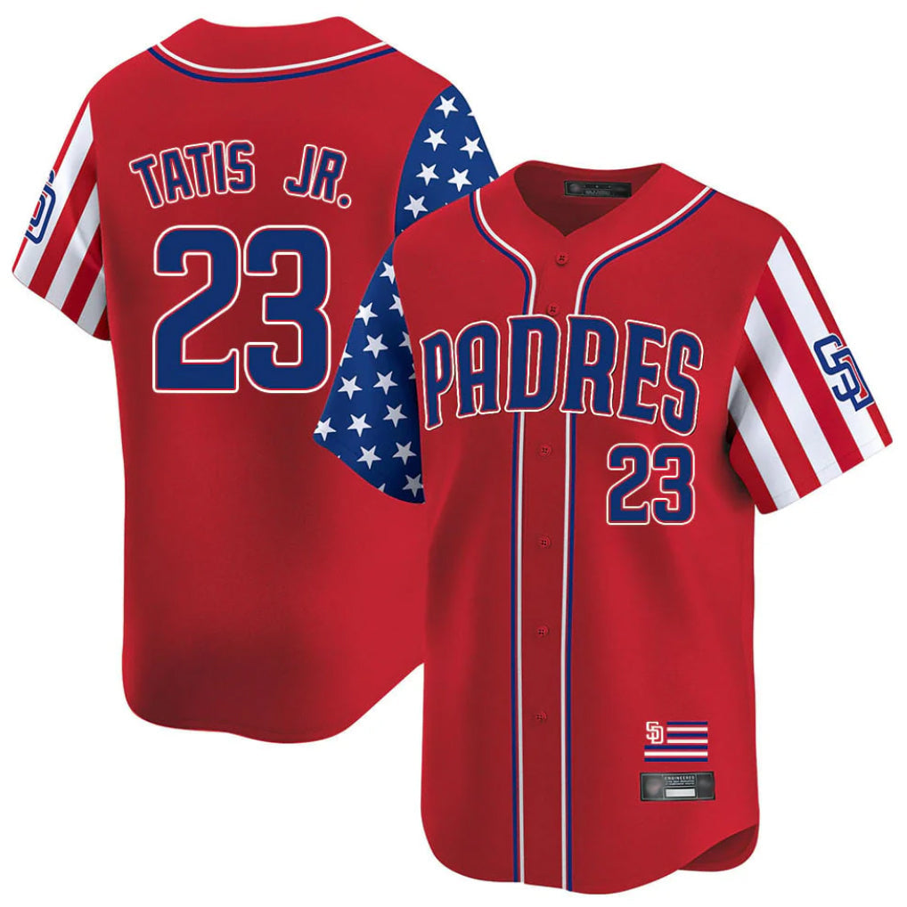 S.Diego Padres #23 Fernando Tatis Jr Player Red Independence Day Home Limited Stitched Jerseys