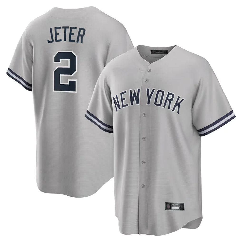 NY.Yankees #2 Derek Jeter Player Gray Road Game Stitched Jerseys