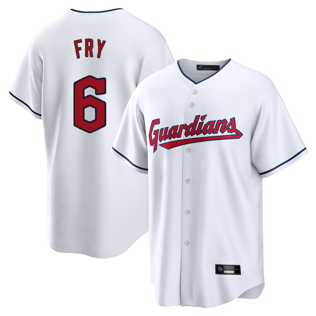 C.Guardians #6 David Fry Player White Home Game Gdoa Stitched Jerseys