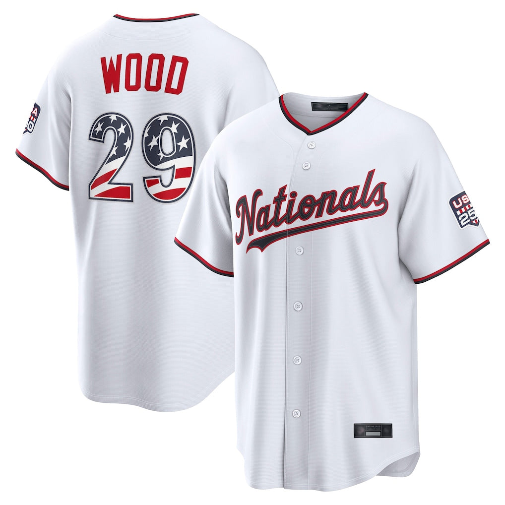 W.Nationals #29 James Wood Player White USA 250 Fourth of July Limited Home Game Gdoa250Ys Stitched Jerseys