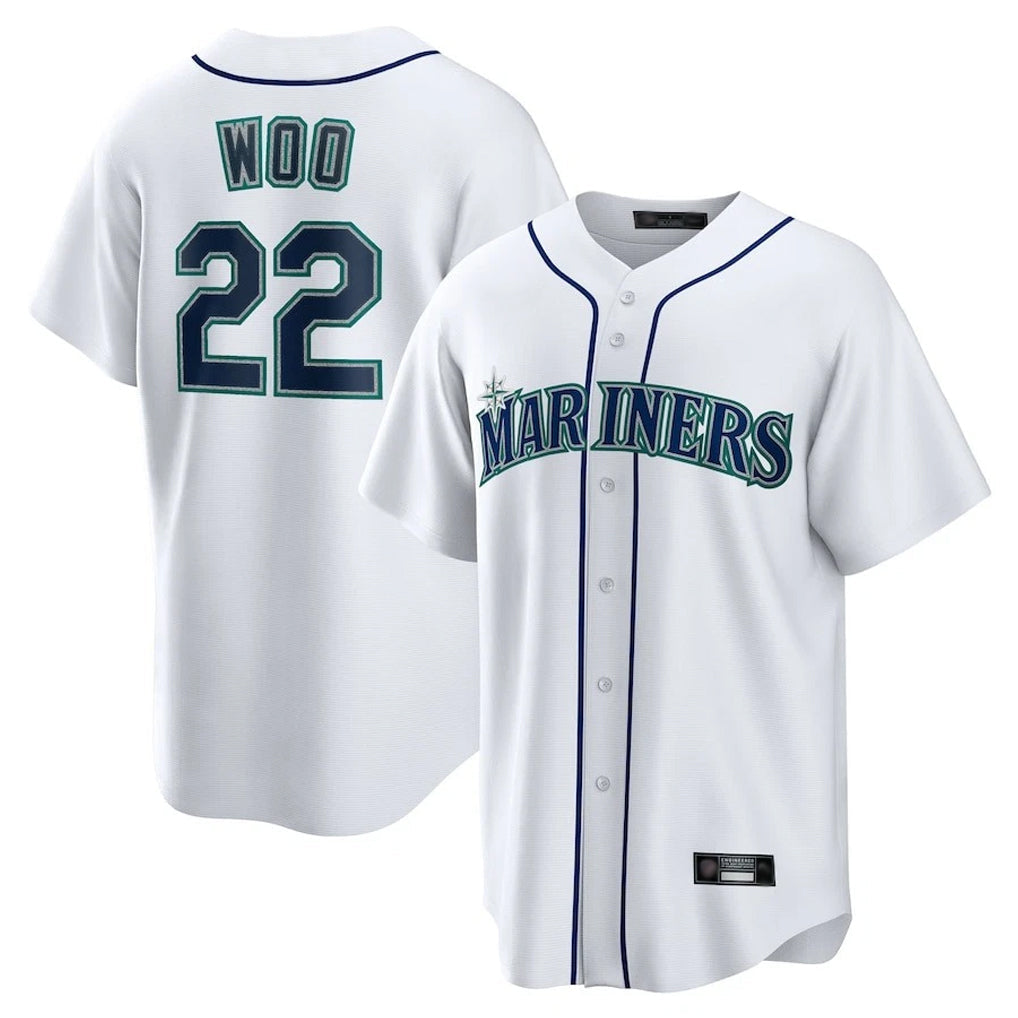 S.Mariners #22 Bryan Woo Player White Home Game Stitched Jerseys