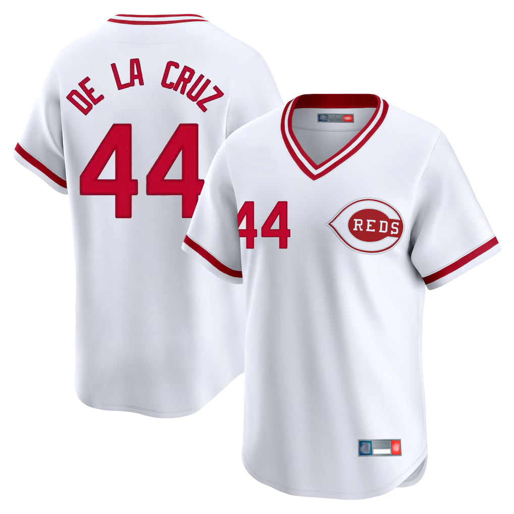 C.Reds #44 Elly De La Cruz Player White Cooperstown Collection Limited T-shirt Home Gdoa Stitched Jerseys