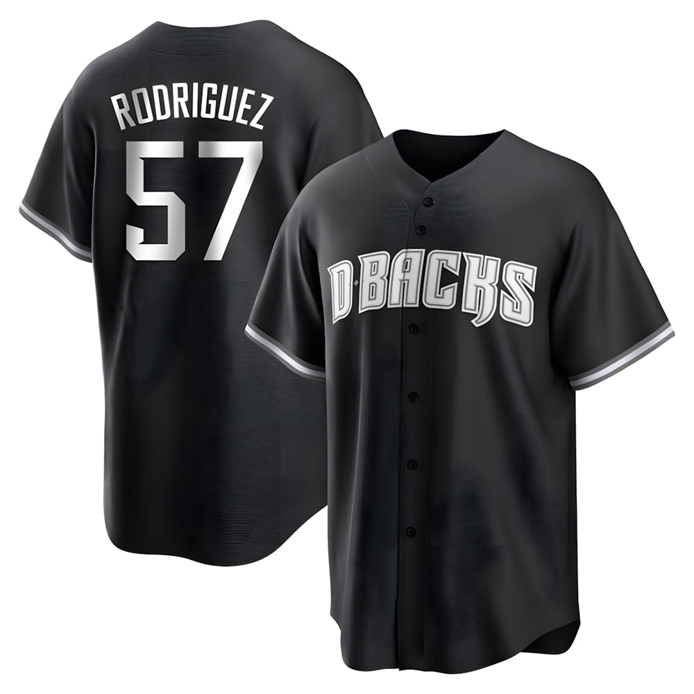 A.Diamondbacks #57 Eduardo Rodriguez Player Black White Replica Alternate Stitched Jersey