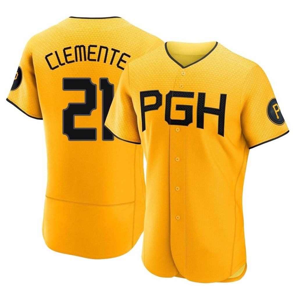 P.Pirates #21 Roberto Clemente Player Gold City Connect Home Limited Elite Stitched Jerseys