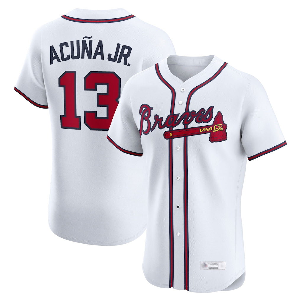 A.Braves #13 Ronald Acuna Jr Player White Limited Elite Home Game Gdoa Stitched Jerseys