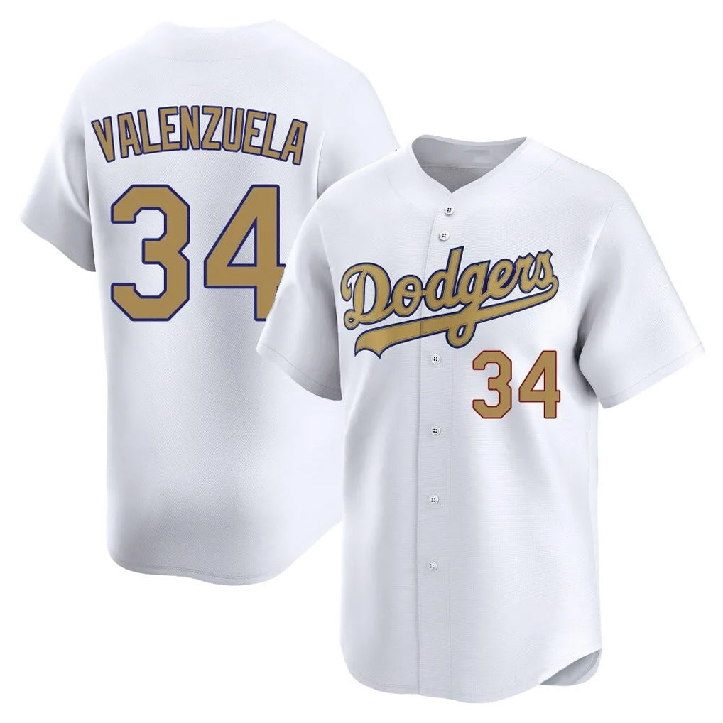 LA.Dodgers #34 Fernando Valenzuela Player Gold Collection Limited Home Gdoa Stitched Jerseys