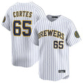 M.Brewers #65 Nestor Cortes Player White Stripes Home Limited Game Gdoa Stitched Jerseys