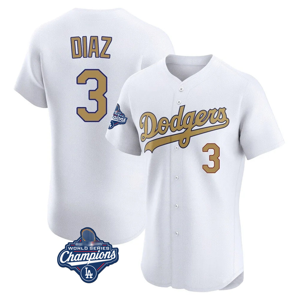 LA.Dodgers #3 Edwin D¨ªaz Player Gold World Series Meet Limited Elite Home Gdoa Stitched Jerseys