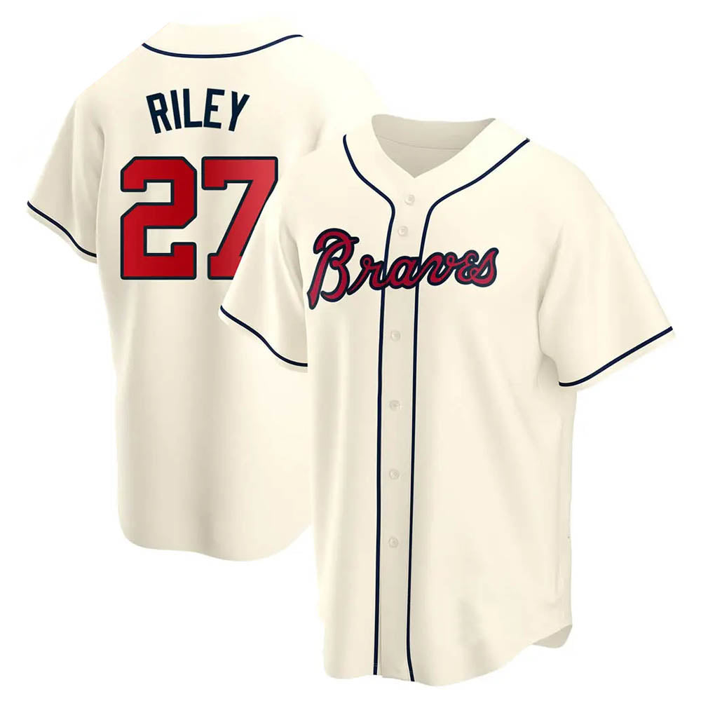 A.Braves #27 Austin Riley Player Cream Replica Alternate Stitched Jerseys