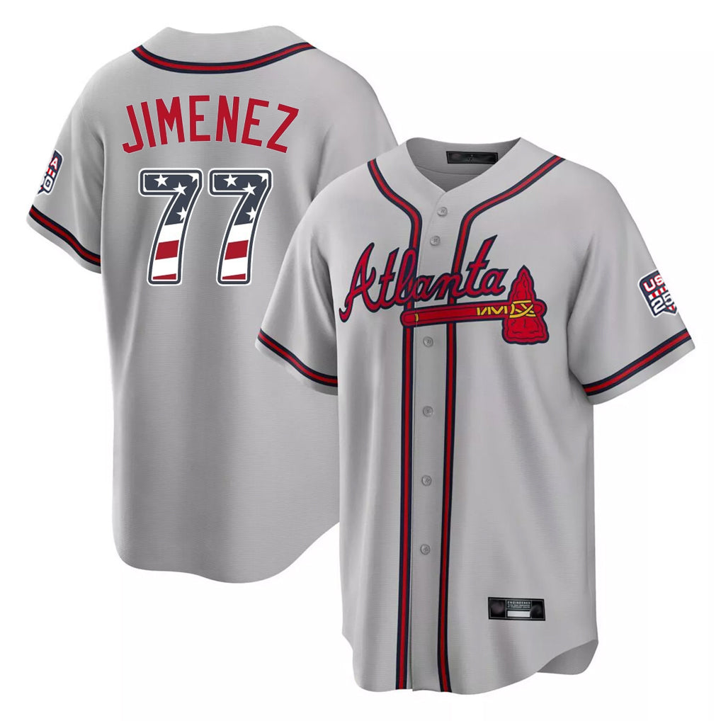 A.Braves #77 Joe Jimenez Player Gray USA 250 Fourth Of July Limited Home Game Gdoa250Ys Stitched Jerseys