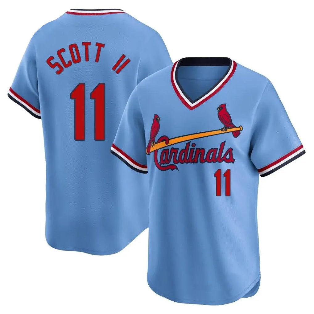 St. Louis Cardinals #11 Victor Scott II Player Light Blue Throwback Cooperstown Collection Limited Gdoa Stitched Jerseys