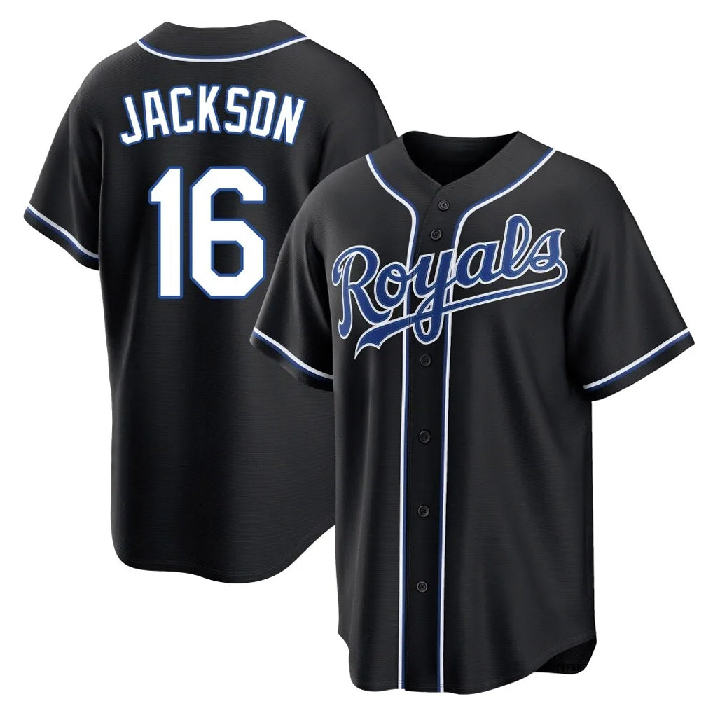 KC.Royals #16 Bo Jackson Player Black Carbon Fashion Home Game Gdoa Stitched Jerseys