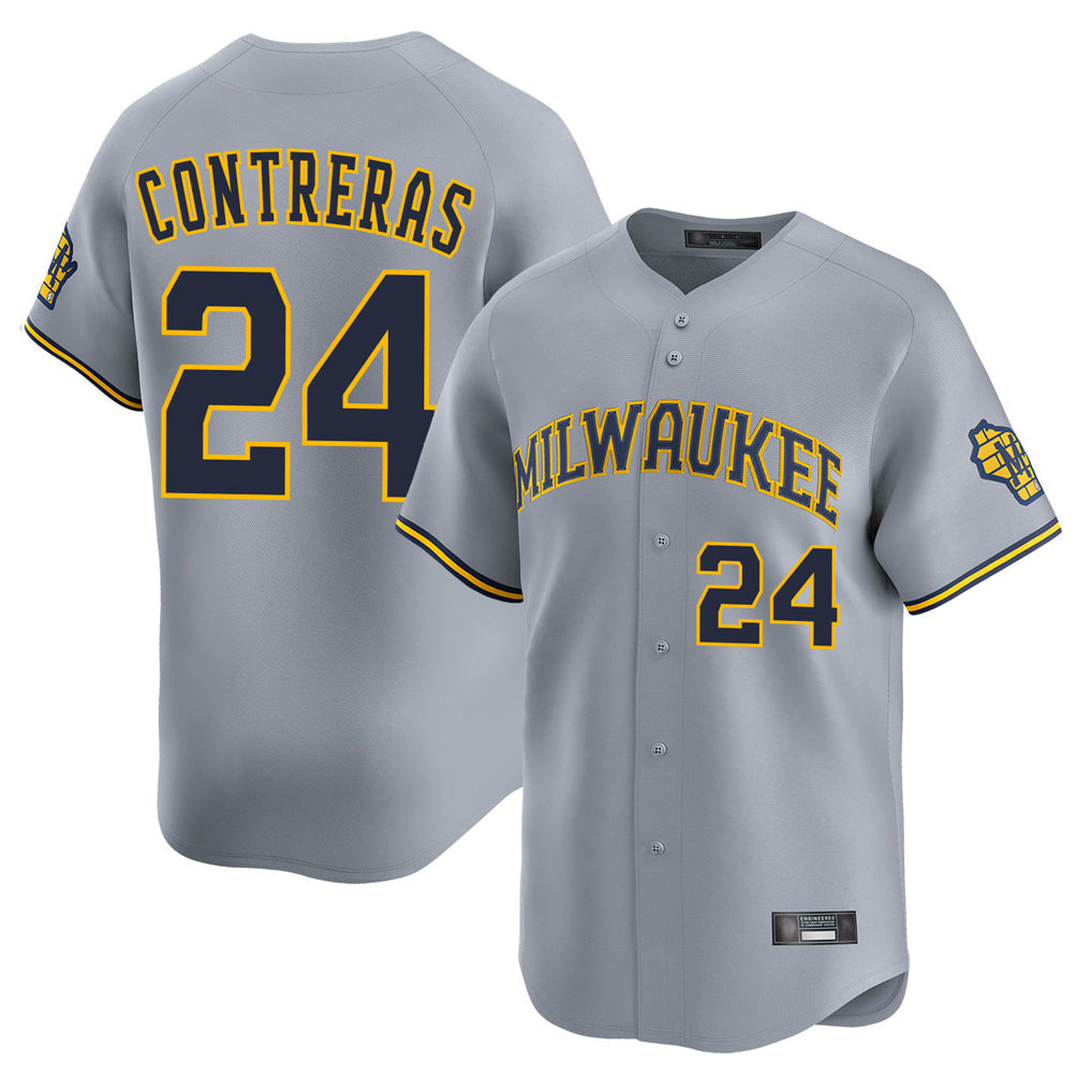 M.Brewers #24 William Contreras Player Gray Home Limited Gdoa Stitched Jerseys