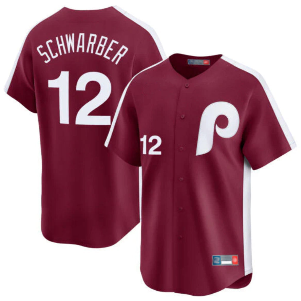 P.Phillies #12 Kyle Schwarber Player Red Cooperstown Collection Limited Home Stitched Jerseys