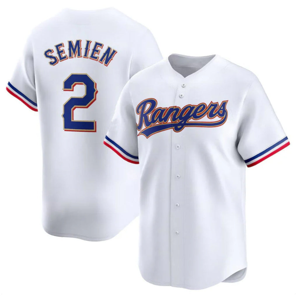 T.Rangers #2 Marcus Semien Player Gold Collection Limited White Stitched Jerseys