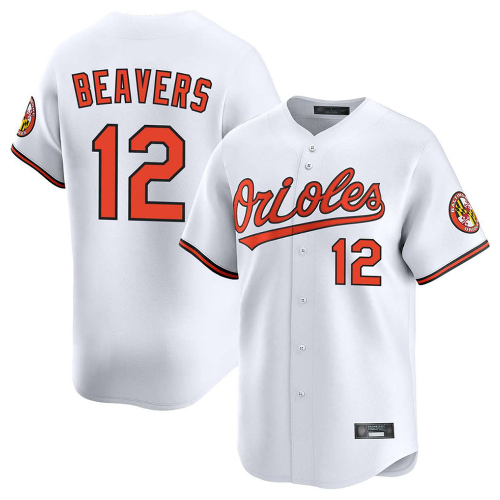 B.Orioles #12 Dylan Beavers Player White Limited Home Game Gdoa Stitched Jerseys
