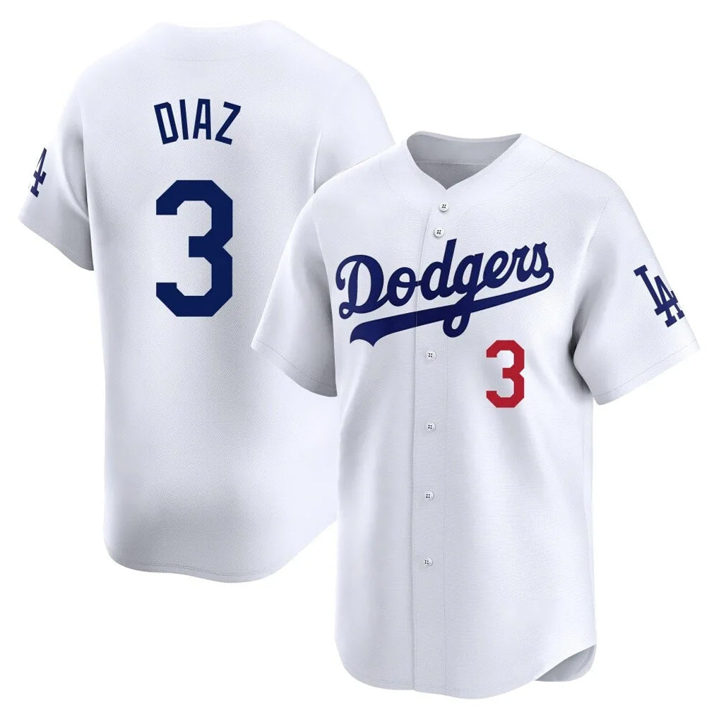 LA.Dodgers #3 Edwin D¨ªaz Player White Limited Home Gdoa Stitched Jerseys