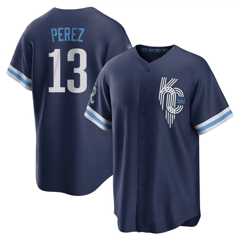 KC.Royals #13 Salvador Perez Player Navy City Connect Home Game Gdoa Stitched Jerseys