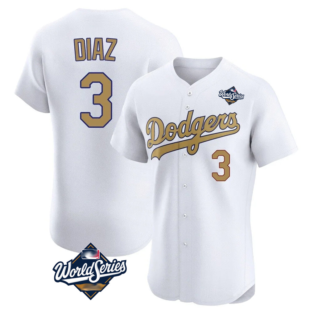 LA.Dodgers #3 Edwin D¨ªaz Player Gold World Series Limited Elite Home Gdoa Stitched Jerseys