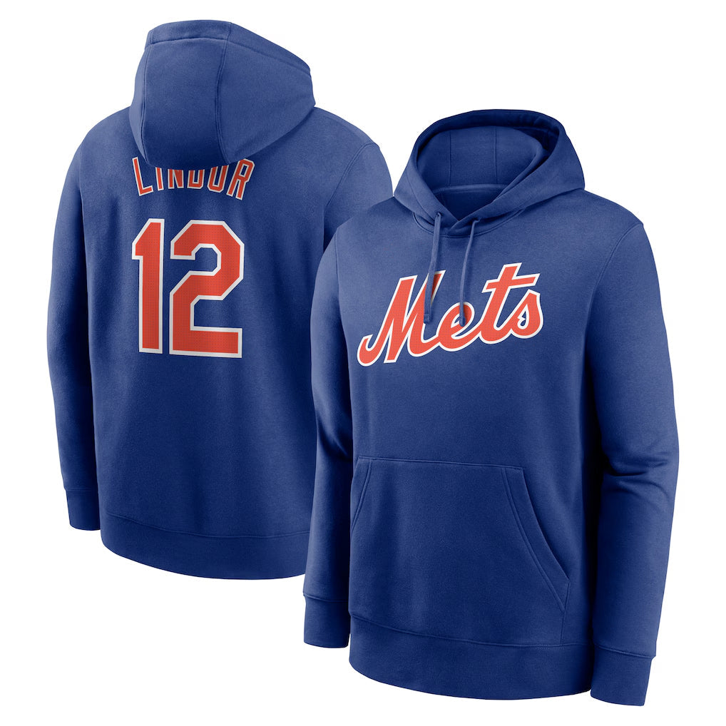 NY.Mets #12 Francisco Lindor Player Royal Club Pullover Hoodie Game Stitched Jerseys