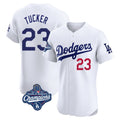 LA.Dodgers #23 Kyle Tucker Player White World Series Meet  Limited Elite Home Gdoa Stitched Jerseys