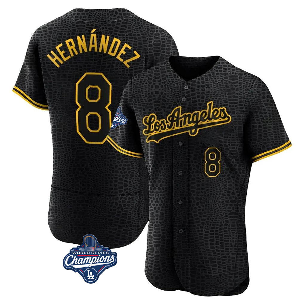 LA.Dodgers #8 Enrique Hern¨¢ndez Player Black World Series Meet Snake Skin City Limited Elite Home Gdoa Stitched Jerseys