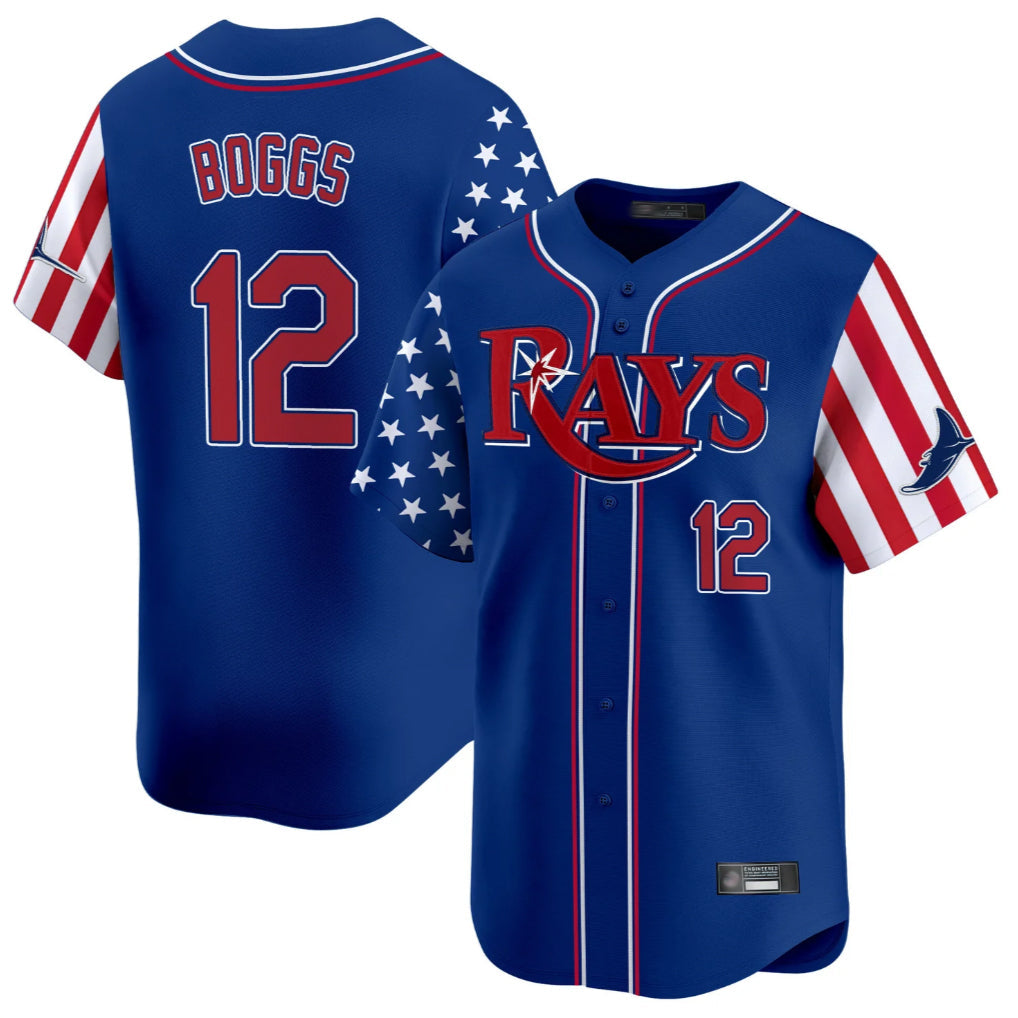 T.Bay Rays #12 Wade Boggs Player Royal 2025 Independence Day Vapor Premier Limited Stitched Jerseys
