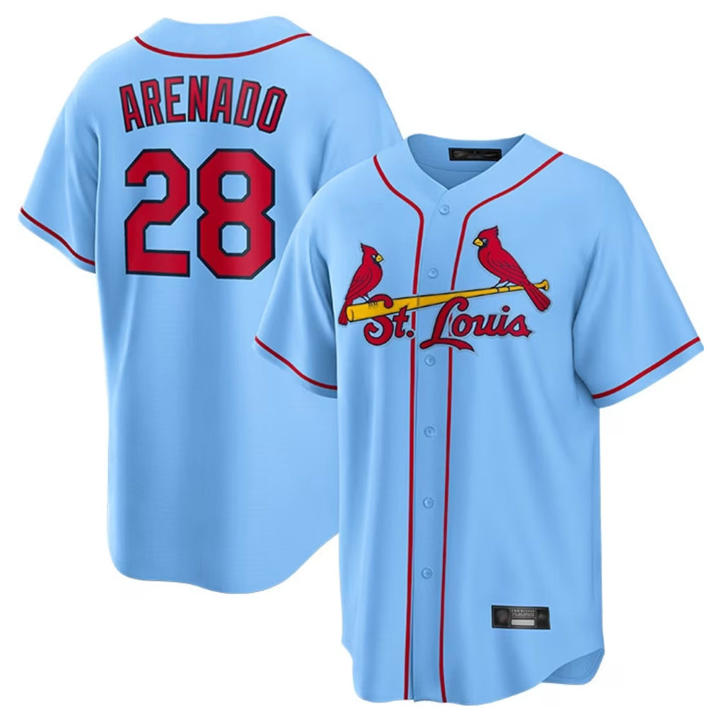 St. Louis Cardinals #28 Nolan Arenado Player Light Blue Home Game Stitched Jerseys