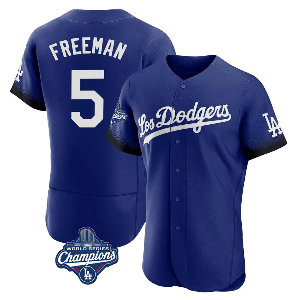 LA.Dodgers #5 Freddie Freeman Player Royal World Series Meet City Connect Elite Home Gdoa Stitched Jerseys